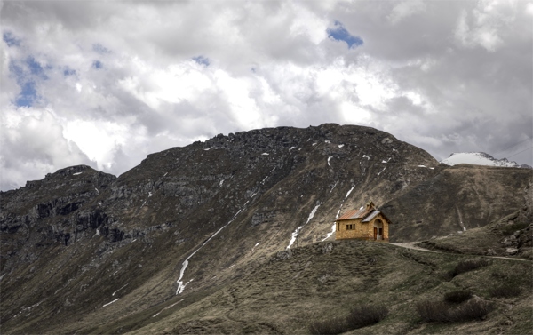 A cabin near the summit of the Passo Pordoi in Italy